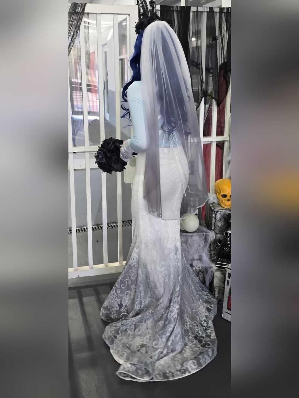 Custom made corpse bride costume dress 00 xs cosplay wig bouquet veil Halloween